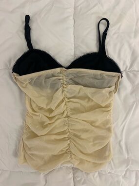 Sheer Beige Mesh top with Black Trim
